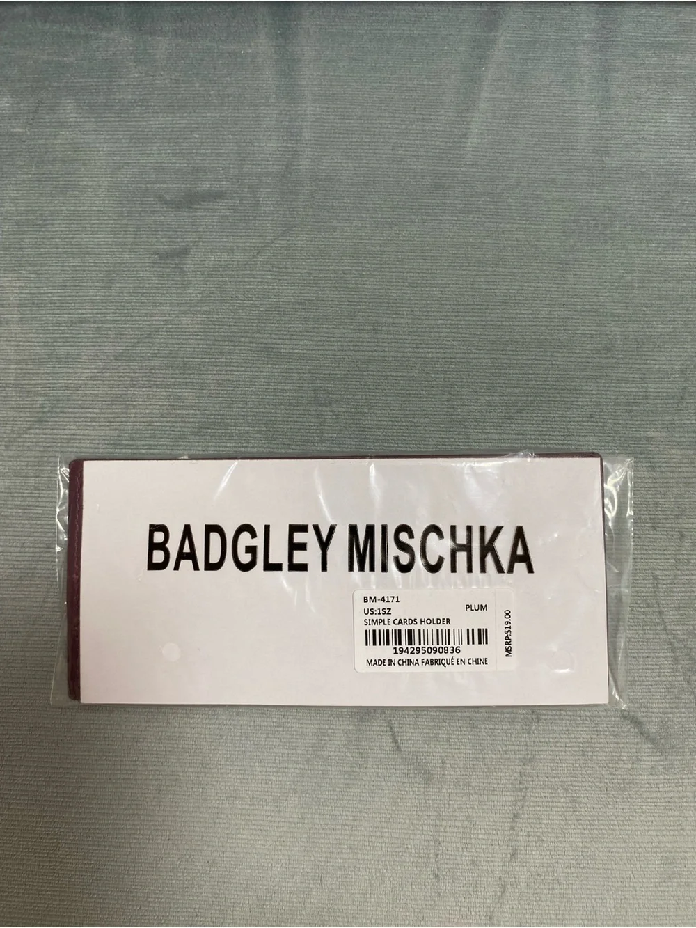 Badgley Mischka Plum Leather Card & Key Slot Holder with Gold Hardware